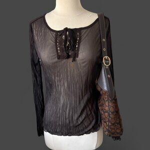 My Michelle Brown sheer blouse with lace up front #goth #fairycore